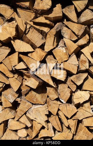 Stapel von Brennholz für den Winter vorbereitet Stockfoto