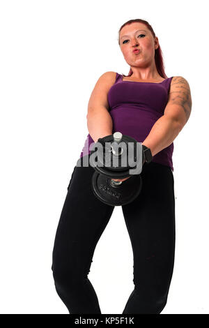 Schöne fitness weibliche viel Spaß mit hantel Stockfoto