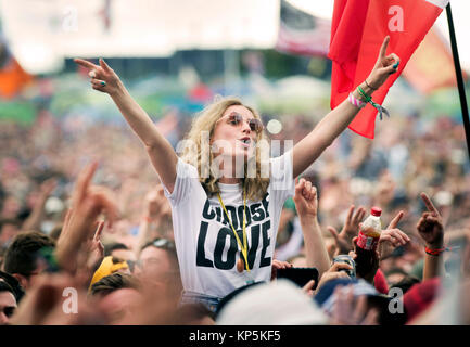 Ventilatoren passen Liam Gallagher Auf der anderen Bühne, Glastonbury 2017 Stockfoto