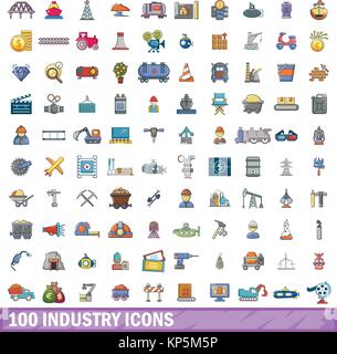 100 Industrie Symbole, Cartoon Stil Stock Vektor