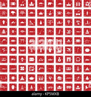 100 world Icons Set grunge Rot Stock Vektor