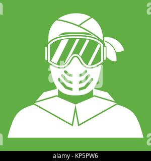 Paintball Spieler durch das Tragen von schützender Maske Symbol grün Stock Vektor