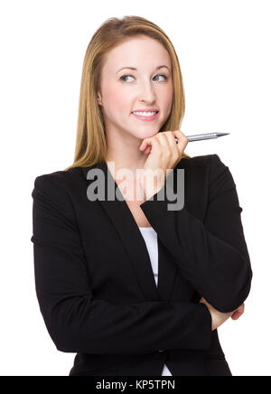 Junge kaukasier Geschäftsfrau von der Idee Stockfoto