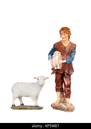 Abbildung der Hirte mit dem Schaf für die Krippe Portal auf weißem Hintergrund Stockfoto