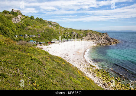 Kirche Ope Cove einen einsamen Strand und Kies Bank an der Ostküste von Portland Bill in der Nähe von Weymouth in Dorset UK Stockfoto