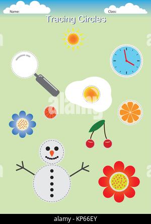 Tracing Kreise, zeichnen Kreise, Vorschule Arbeitsblatt für die Feinmotorik Stock Vektor