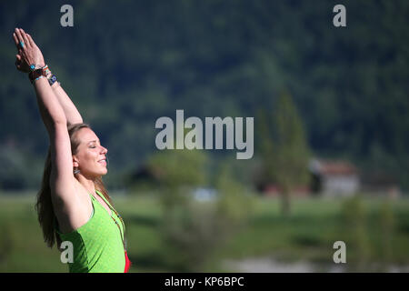 Frau Yoga und Meditation. Passy. Frankreich. Stockfoto
