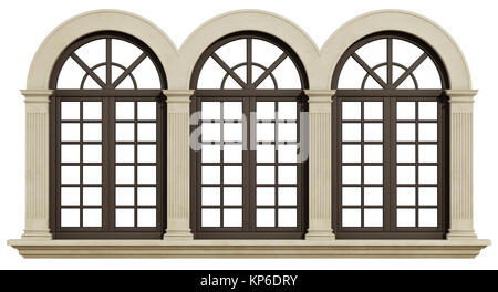Fenster mit Fensterkreuz isoliert auf weißem Stockfoto