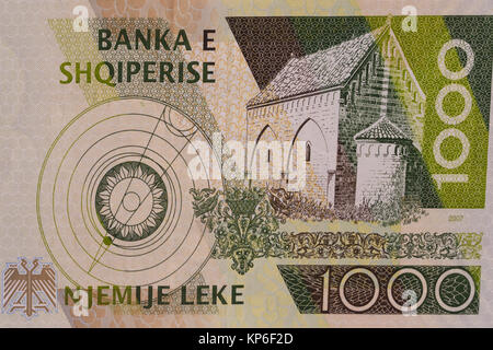 Rückseite der albanische Währung 1000 1000 Lek Banknote Stockfoto