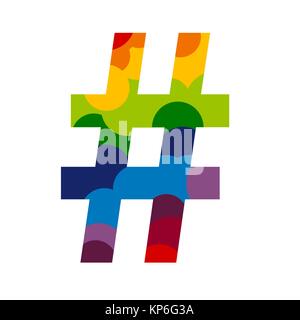 Lustig und fröhlich farbigen Hashtag unterzeichnen. Vector Illustration Stock Vektor