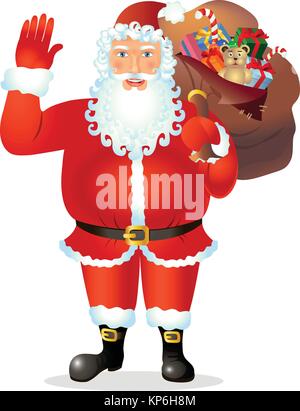 Weihnachtsmann cartoon ihre Hand Zeichentrickfigur winken - auf weißen Vektor-illustration isoliert Stock Vektor
