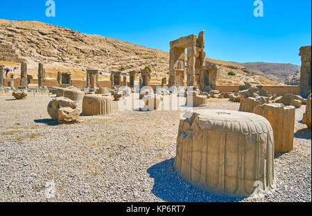 Persepolis wurde die zeremoniellen Hauptstadt des persischen Reichs - Heutzutage ist die archäologische Stätte mit erhaltenen Reste der alten Pracht, der Iran. Stockfoto