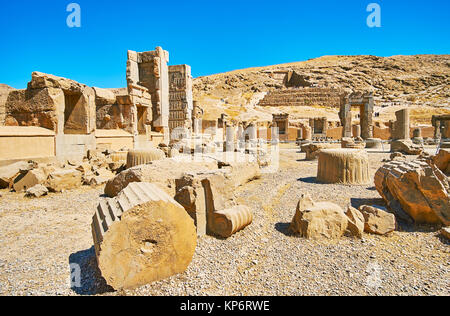 Persepolis komplex ist bekannt für erhaltene alte Paläste und Gräber, Iran. Stockfoto