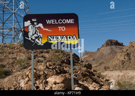 Nach Nevada, USA Willkommen. Stockfoto