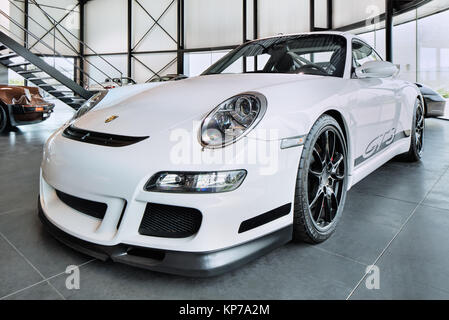TURNHOUT - Juli 24., 2017. Weißen Porsche 911 GT3, a Street Legal rennen Auto beliebt für Track Days auf Stromkreise. Es ist ein Auto für absolute Puristen. Stockfoto