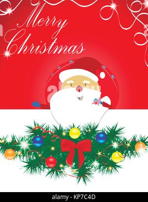 Frohe Weihnachten Grußkarte auf blaue Weihnachtsbaum Hintergrund mit Spielzeug, Licht, Sterne. Stock Vektor