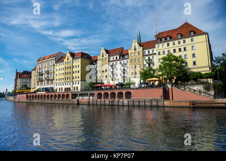 Riverside mit alten Häusern in Ost Berlin Mitte Stockfoto