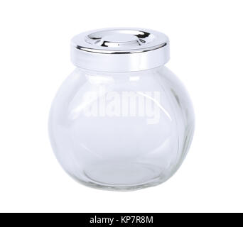 Ein leeres Glas Glas für Gewürze auf weißem Hintergrund Stockfoto