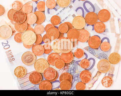 Euro Münzen und Banknoten vintage Stockfoto