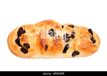 Brötchen mit Rosinen isoliert auf weißem Hintergrund Stockfoto