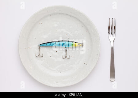 Kunststoff Fischköder auf Platte Stockfoto