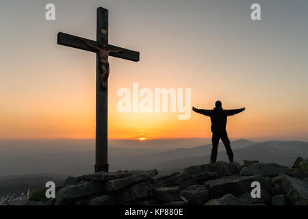 Sonnenuntergang am lusen im Bayerischen Wald Berg Stockfoto