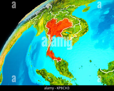Orbit Ansicht von Thailand in Rot hervorgehoben mit sichtbaren Grenzen auf dem Planeten Erde. 3D-Darstellung. Elemente dieses Bild von der NASA eingerichtet. Stockfoto