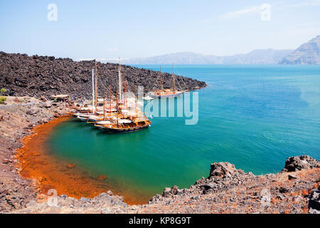 Vulkaninsel Nea Kameni, Santorini, Vulkaninsel Nea Kameni, Santorini, Vulkaninsel Nea Kameni, Santorini, Nea Kameni Vulkaninsel Santorini Stockfoto