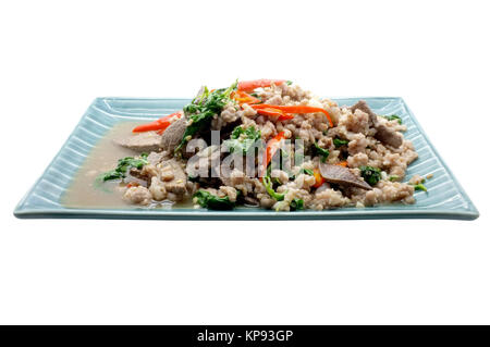 Stir Fry Basilikumblätter mit Schweinefleisch und Leber Stockfoto