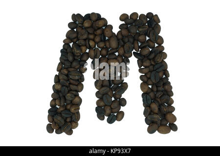 Kreative Alphabet von Kaffeebohne isoliert auf weißem Hintergrund Stockfoto