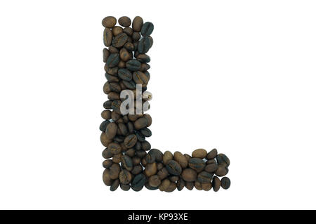 Kreative Alphabet von Kaffeebohne isoliert auf weißem Hintergrund Stockfoto