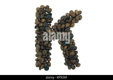 Kreative Alphabet von Kaffeebohne isoliert auf weißem Hintergrund Stockfoto