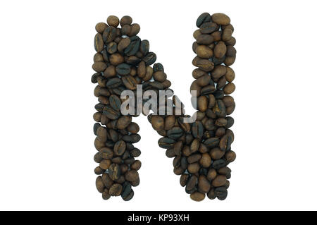 Kreative Alphabet von Kaffeebohne isoliert auf weißem Hintergrund Stockfoto