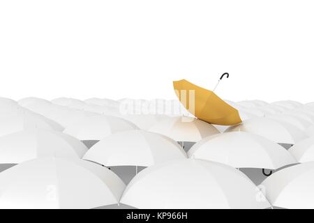 Satz von weißer Schirm mit Gelb in der 3D-Rendering Stockfoto