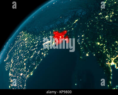 Nacht Karte von Bangladesch als aus dem Weltraum auf der Erde gesehen. 3D-Darstellung. Elemente dieses Bild von der NASA eingerichtet. Stockfoto