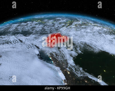 Sat-Nacht Blick von Ecuador in rot markiert auf dem Planeten Erde mit Wolken. 3D-Darstellung. Elemente dieses Bild von der NASA eingerichtet. Stockfoto