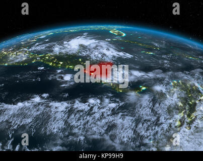 Sat-Nacht Blick von Nicaragua in Rot hervorgehoben auf dem Planeten Erde mit Wolken. 3D-Darstellung. Elemente dieses Bild von der NASA eingerichtet. Stockfoto