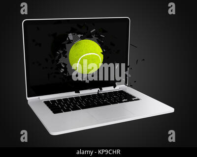 Tennis ball zerstören Laptop Stockfoto