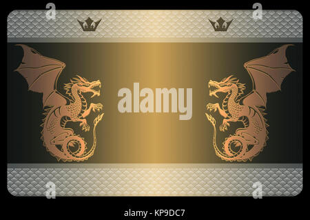 Vorlage der Visitenkarte mit goldenen Drachen und abstrakte Schlangenhaut Muster. Stockfoto