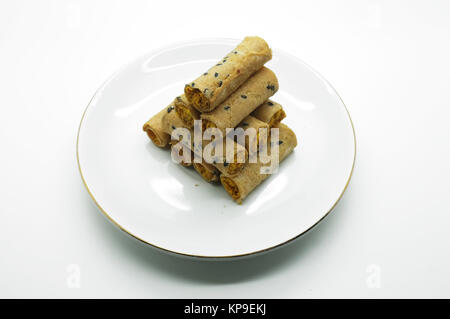 Thai gerollt Wafer auf Teller stapeln Stockfoto