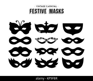 Festliche Karneval Silhouetten Mask isoliert Stockfoto