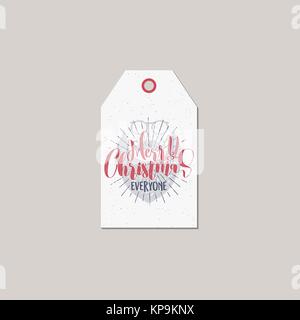 Frohe Weihnachten und Neues Jahr Geschenkanhänger. Holiday card Konzept mit Xmas-Symbole - santa Gesicht und Typografie Zitat - Frohe Weihnachten alle. Lieferbar Vect Stock Vektor