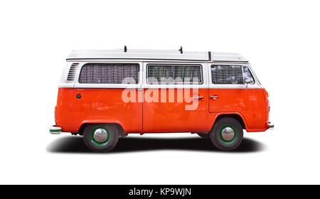 Retro kleiner Lkw Seitenansicht isoliert auf weißem Stockfoto