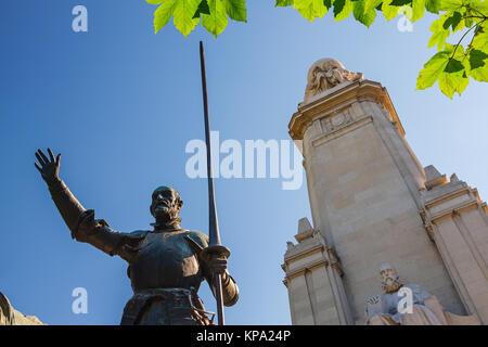 Miguel de Cervantes-Denkmal in Madrid Stockfoto