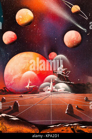 Alien Planet mit Start- und Landebahn Stockfoto