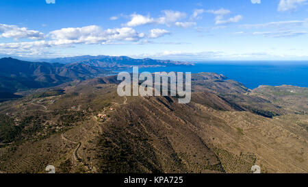 Luftbild von Cap de Creus Naturpark in Cadaques, Spanien Stockfoto