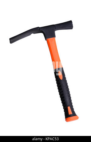 Hammer mit einem orangen Griff weiß isoliert Stockfoto