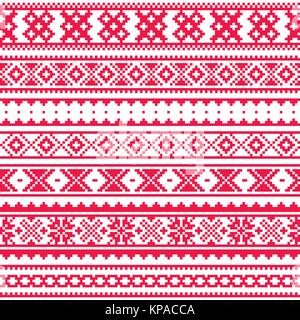 Lappland traditionellen roten Volkskunst Design, Sami Vektor nahtlose Muster, Skandinavisch, nordischen Hintergrund Stock Vektor