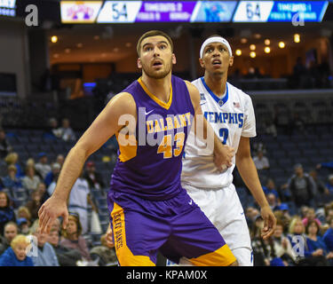 Dezember 12, 2017; Memphis, TN, USA; Albany, GREIG STIRE (43), und Memphis Tigers, JIMARIO FLÜSSE (2), um den Ball schauen, in einem NCAA Basketball D1 übereinstimmen. Die Memphis Tigers besiegten die Albanien großen Dänen, 67-58, am FedEx Forum. Kevin Langley/CSM Stockfoto