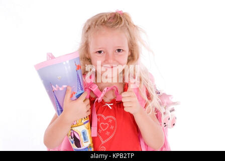 Model Release, Schulanfaengerin Mit Schultuete - Erstklässler mit ersten Tag der Schule-cornet Stockfoto